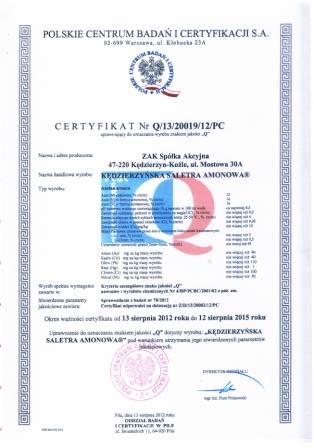 Nawozy azotowe certyfikat jakości